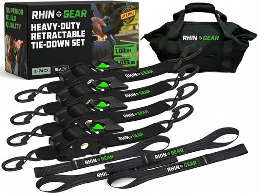 RhinoGear™ 1'' x 10' Retractable Ratchet Straps